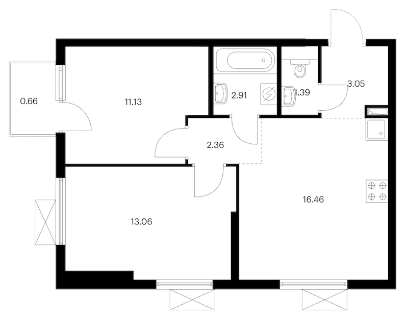 2-комнатная квартира 51.02 м², 15/24 эт., ЖК «Заречный парк»